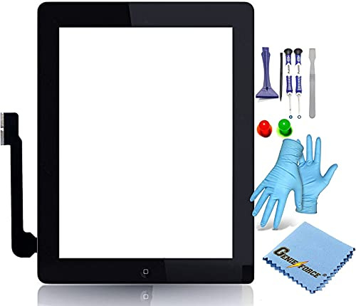 iP Front Panel Touchschreen Glas Digitizer für iPad 3 Gen., LVA Flexkabel und Homebutton - inkl. 9-in-1 Profi Werkzeugsset – SCHWARZ