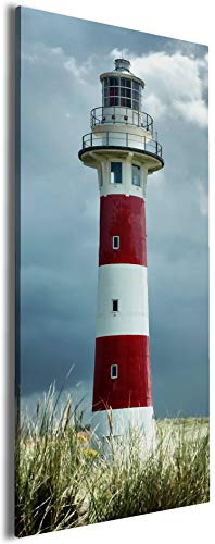 Wallario XXL Leinwandbild Leuchtturm am Strand - Wandbild 60 x 150 cm Brillante lichtechte Farben, hochauflösend, verzugsfrei, Kunstdruck