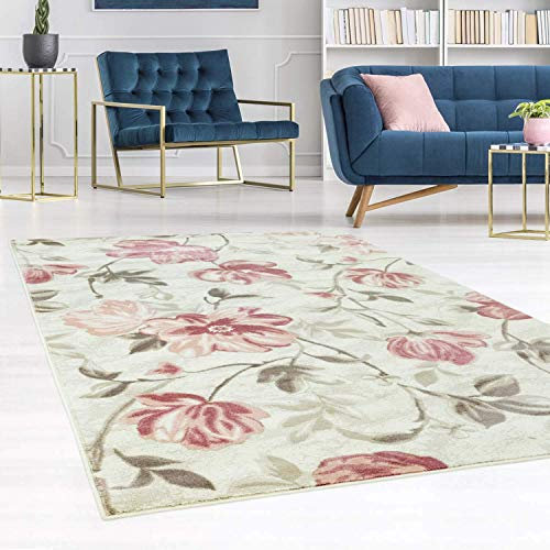 carpet city Tapis Rose Moderne – 160 x 230 cm – Motif Floral – Tapis Pastel pour Salon