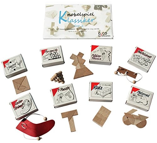 Knobelspiel Klassiker Sets - 8 Geschicklichkeitsspiele in Geschenkverpackung - incl. Lösung (Set 2)