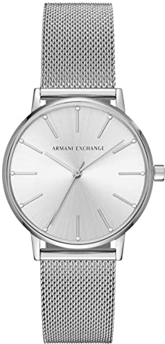 Armani Exchange Uhr für Damen , Dreizeigerwerk, 36mm Silbernes Edelstahlgehäuse mit EdelstahlMeshArmband, AX5535