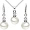 MYA art Damen Schmuckset 925 Silber Zirkonia mit Perlen Anhänger Halskette Perlenohrringe Perlenkette Kette Ohrringe Hängend Set MYASIKET-79