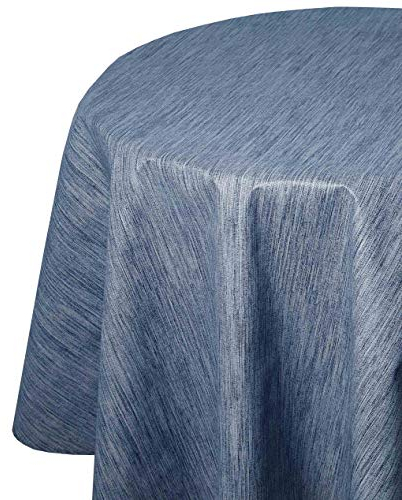 Wachstuch Robuste Leinen Prägung Rund Oval Größe & Farbe wählbar Oval ca. 140 x 260 cm Blau abwaschbare Tischdecke