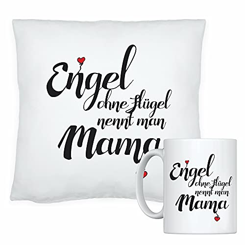 4youDesign Set Kissen + Tasse Engel ohne Flügel nennt Man Mama – Marke Made in Germany Mutter/sie - Muttertagsgeschenk