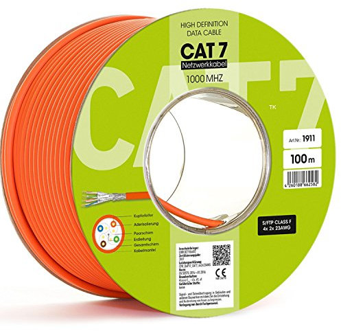Trendsky 100m CAT.7 Verlegekabel 10Gbit Netzwerkkabel Installationskabel Network Datenkabel CAT7 LAN Kabel 1000Mhz S/FTP6 5 Kat.7 10/100/1'000/10'000 MBit Halogenfrei LSOH