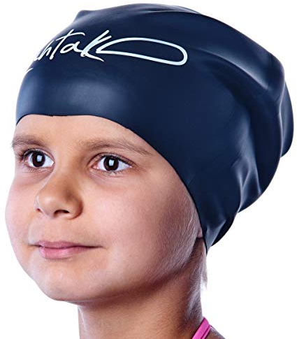 Bonnet de Bain Enfant Cheveux Longs - Silicone Confortable Imperméable - Idéal Cheveux Bouclés, Tresses, Afro - Facile à Mettre, Ne Tire Pas (Noir S)