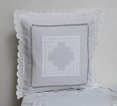 Hossner Partenkirchen Kissen Hülle 40 x 40 cm 100% Baumwolle Spitze Kissenbezug Landhaus Kissenhülle