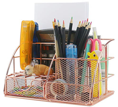 Ogrmar Organiseur de Bureau en Maille d'acier Rose Gold, Rangement