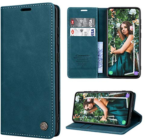 RuiPower Handyhülle für Samsung Galaxy A71 Hülle Premium PU Leder Flip Wallet Case Klapphülle Klappbar Lederhulle Stoßfest Silikon Bumper Schutzhülle Tasche für Samsung Galaxy A71 4G - Blaugrün