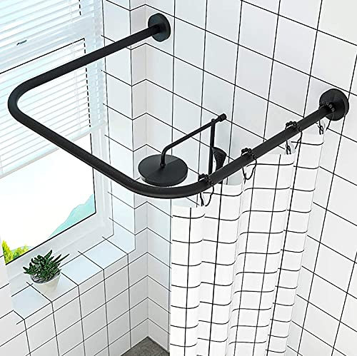GJXJY Barra Cortina Ducha Esquina Extensible,Barra De Cortina De Ducha Curvada De 304 Acero Inoxidable,Barras De Cortina BañEra Esquina Tipo U,Barra Cortina Ducha Sin Taladrar para Bagno
