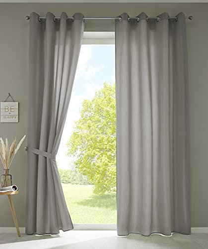 Gardinenbox 2er Set Vorhänge Schal Ösen »Berlin« HxB 245x140 cm Hellgrau Blickdicht Microsatin Lichtdurchlässig Uni Matt, 20405N2