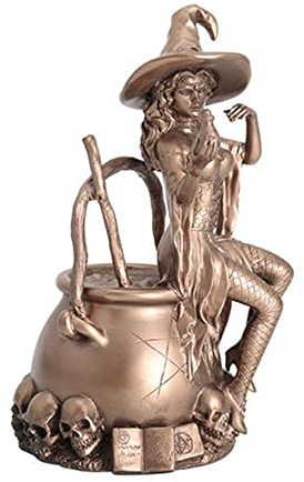 Statue Hexe und Kessel Ornamente Tischdeko Figuren aus Harz Hexen mit Hut Halloween Deko Schlafzimmer Wohnzimmer zum Hinstellen Regal Tisch
