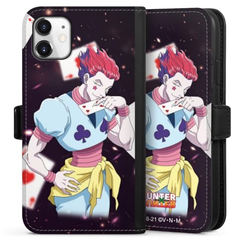 Klapphülle kompatibel mit Apple iPhone 11 Handyhülle aus Kunst Leder schwarz Flip Case Hisoka Morow Hunter x Hunter Anime