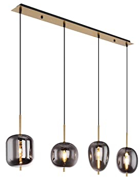 4 flammige Rauchglas Balkenpendelleuchte BLACKY, Metall Messing