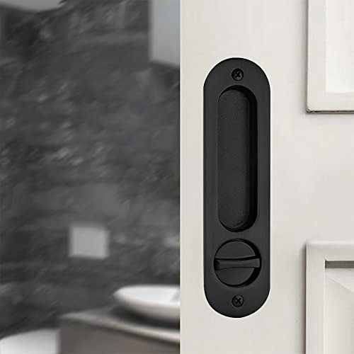 HOCONNIE Pocket Door Handle with Key Sliding Door Lock Keyed Pocket Door Lock Invisible Recessed Door Handle 173mm Black