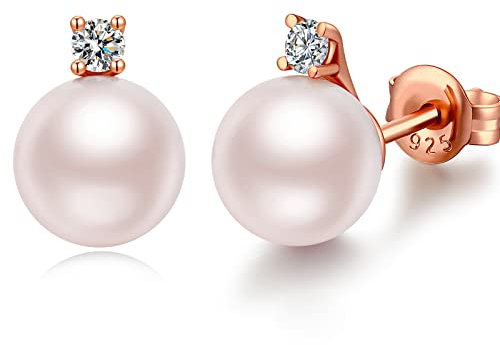 Jiamiaoi Perlenohrringe Stecker Rosegold Ohrringe Perlen Ohrstecker Silber Perlenohrringe Rose Ohrringe mit Perlen Echte Perlenohrringe Silber Süßwasserohrringe Ohrringe Silber 925 Perlen
