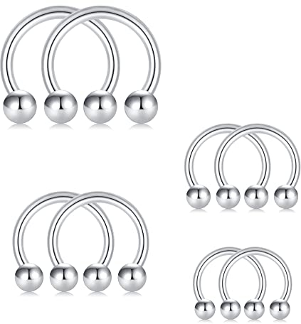 Rajnard 16G Septum Ring - Chirurgenstahl Tragus Helix Ohrringe Hufeisen Ringe Mit Kugeln 6/8/10/12mm 8St