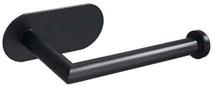 Black Toilet Roll Holder | 3m Strong Self Adhesive Black Steel Toilet Paper Holder | Stick On/No Drilling Required | Strong Loo Roll Tissue Holder Stand, Modern and Clean Design