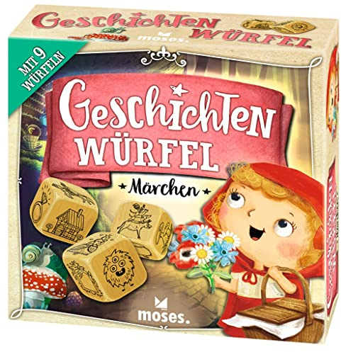 moses. 90147 Geschichtenwürfel Märchen, 9 märchenhafte Erzählwürfel für Kinder, kreatives Würfelspiel mit extra großen Holzwürfeln, Kinderspiel für 1-6 Spieler ab 6 Jahren