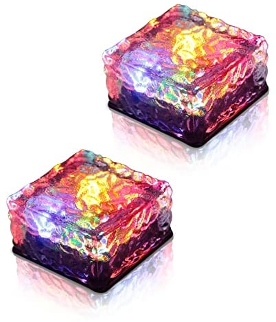 Bestlivings LED Solar Glas Bodenleuchte (2er Pack - Mehrfarbig) Glasköper 10cm x 10cm Bodeneinbaulampe für den Außenbereich, Solarlampe Solarleuchte