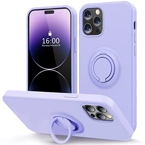 MOCCA Compatible with iPhone 14 Pro Max Case with Ring Stand | Super Soft Microfiber Lining | Full-Body Anti-Scratch Liquid Silicone Phone Case for iPhone 14 Pro Max Women Girls 6.7inch - Light Purple