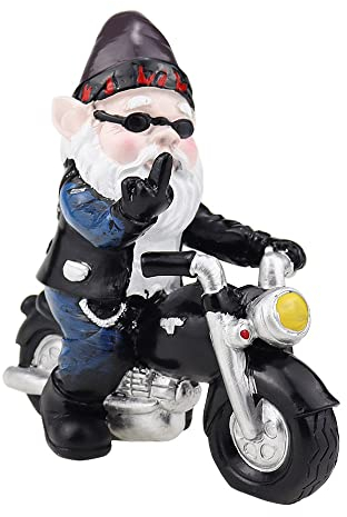 UBERMing Motorrad Zwerge für den Garten 12 x 13cm Gartendeko Zwerge Lustig Garden GNOME Statue für den Garten Dekoration für die Terasse Deko für den Balkon