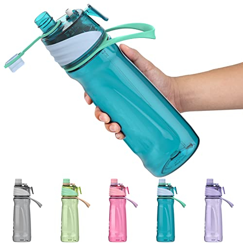 Healter Botella agua 650ml con spray Botella agua niños Botella de agua con vaporizador Botella agua gimnasio Botellas de agua para bicicletas Deporte Gimnasio Running(Azul)