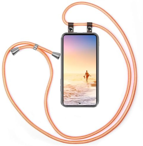 moex Handykette für Samsung Galaxy A53 5G Hülle mit Band abnehmbar, Handyhülle mit Kette zum Umhängen, Handyband 155 cm lang Stoff Kordel Umhängehülle, Handy Umhängeband, Rosé Gold