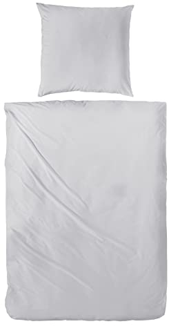 Beddress - Luxus-Satin-Bettwäsche, Uni Silber, 200x200 + 2x80x80 cm, 100% Baumwolle, OekoTex
