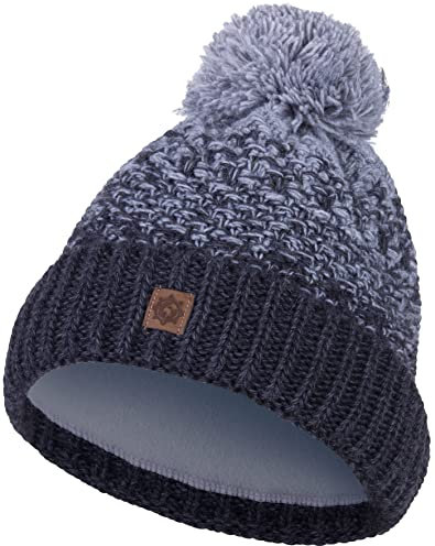 Compagno Kindermütze Bommelmütze Wintermütze Beanie Strickmütze Jungen Mädchen 93, Farbe:Dunkelgrau