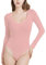 RoomTour Body manches longues Femmes Col en V Bodysuit Thong Sexy Slim Jumpsuit Top Casual V-Rose M