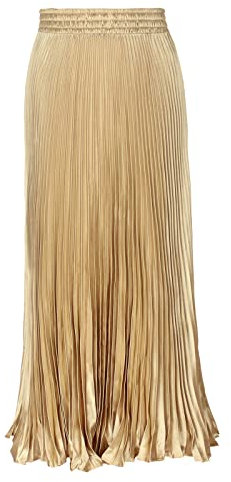 Damen Lang A-Linie Plisseerock Lang, Metallic Glossy Weiblicher Mode Organ Rock Maxi Faltenrock Gold Einheitsgröße