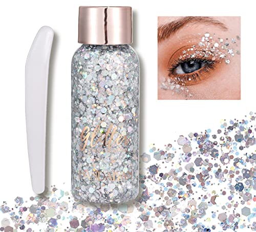 Glitter gel,Festival Glitzer Gesicht,Chunky Glitter Liquid Lidschatten Long-Lasting Body Glitter gel Körperglitzer Festival Zubehör Glitter für Gesicht Nägel Augen Lippen Haare DIY(Silber)