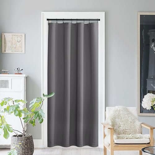 NICETOWN Blackout French Door Curtain, Privacy Thermal Insulated Window Curtain with Rod Pocket for Glass Front Sliding Patio Door, 1 Panel, W54 x L80, Grey