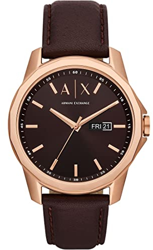 Armani Exchange Herrenuhr 3-Zeiger-Werk Wochentag Datum Edelstahl roségoldfarben, AX1740