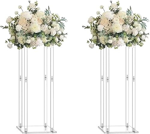 Simprefine 2 Pezzi Portafiori in Acrilico Centrotavola in Cristallo Colonna per Matrimoni Pilastro da Tavolo Trasparente Espositore per Evento Festa Cerimonia Decorazione Floreale (80 x 20cm)