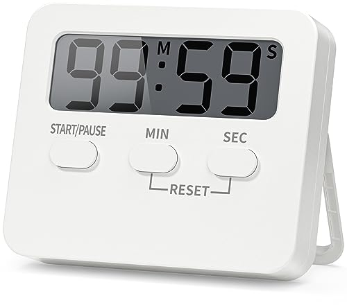 OUSFOT Minuteur de Cuisine avec écran LCD, Minuteur avec Alarme et Compte à rebours pour la Cuisine, Le Sport et l'apprentissage, Blanc