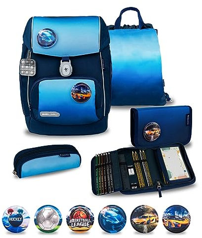 Belmil Premium Comfy Plus ergonomisches Schulranzen Set 5 - teilig, für kleine Kinder/Erstklässler - STAEDTLER, Brustgurt, Hüftgurt, Magnetverschluss (405-73/P/S) (Blue Navy)