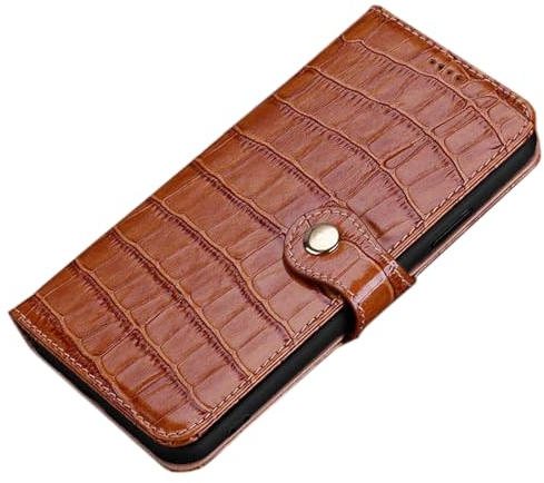 LXURY Echtleder Hülle Für iPhone 15 Pro Max/15 Pro/15 Plus/15, Krokodil Muster Premium PU Leder mit Kartenfächern Standfunktion Brieftasche Case,Braun,15 Pro 6.1''