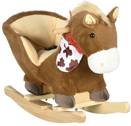 HOMCOM Cheval à Bascule Jouet à Bascule Fauteuil intégré Ceinture de sécurité Fonction sonore hennissement 18-36 Mois Animal à Bascule Marron