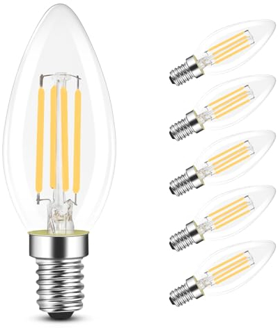 GBLY 6er pack LED Glühbirne E14 Leuchtmittel: Warmweiß Lampe kerze Birne 4W 2700K Filament Retro Edison Glühlampe Vintage Light Bulb Glas Energiesparlampe für Kronleuchter - Nicht Dimmbar