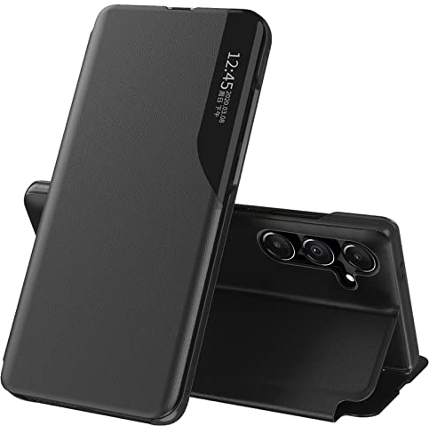 Handyhülle für Samsung Galaxy A15 5G Hülle Clear View Klappbar Leder Flip Hülle für Samsung A15 Case mit Ständer 360 Stoßfest Und Kratzfest Klapphülle Galaxy A15 5G Schutzhülle 6,4 Zoll (Schwarz)