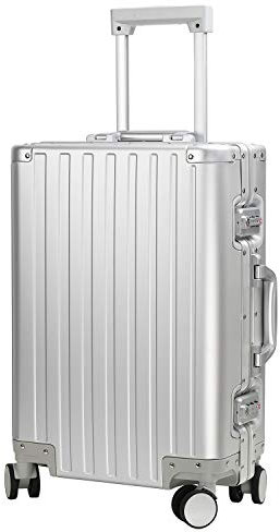 Sindermore Aluminium-Gepäck, 50,8 cm, 63,5 cm, 73,7 cm, Handgepäck, kariert, Hartschalengepäck mit Spinnrädern, silber, 25 inch Checked M, Gepäckstück aus Aluminium mit Rollen