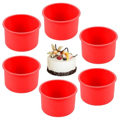 YCFAIIKG 6 Pièces Moules à Gâteaux Ronds en Silicone Rouge, Anti-Adhésifs et à Libération Rapide, 4 Pouces, pour Gâteau Chocolat Pudding (A)