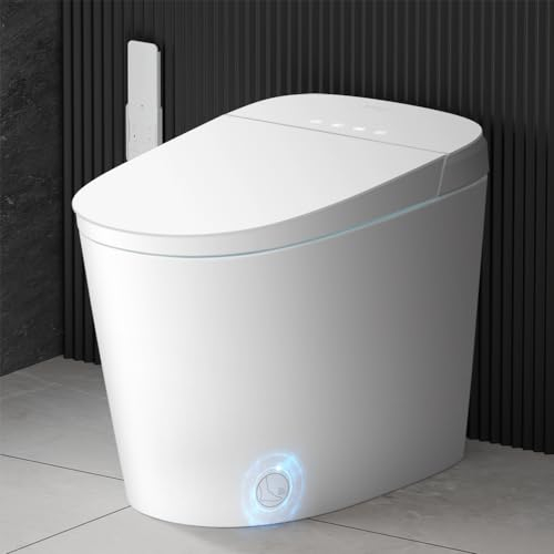 EPLO Smart Toilet Bidet with Built in Tank, Auto Open and Close, ADA Comfort Height, Double Automatic Flush, Foot Sensor Operation, Heated Seat, LED Display, Modern Oblong