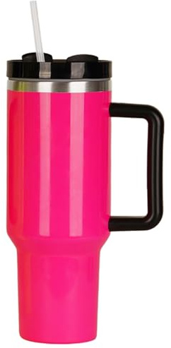HIZEE 40 oz Tumbler with Handle and Straw Lid, Insulated Stainless Steel Double Wall Spill Proof Water Bottle Travel Mug,Dishwasher Safe（pink ）