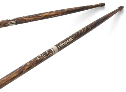 Baguettes ProMark - Baguettes FireGrain signature Larnell Lewis 5AB - Lot de baguettes - Grosse olive ronde en bois - Hickory avec finition vernie - 1 paire