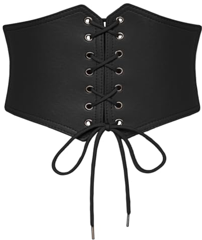 SCARLET DARKNESS Damen Mittelalter Gürtel PU Leder Elastischer Bund Breiter Gürtel Party Schnürgürtel Schwarz L