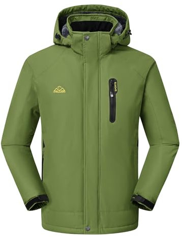 Rdruko Skijacke Herren Winterjacke Snowboardjacke Warme Fleece GefüTtert Winter Jacke Wasserdicht Funktionsjacke Männer Outdoor Wanderjacke mit Kapuze-Grün S