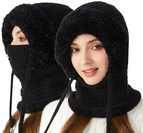 crazy bean Plüsch Sturmhaube Mütze Damen Winter Warme Kapuzen Schal Damen Winddichte Mütze Kälteschutz Skimütze Beanie Wintermützen für Mountaineering Skiing Motorradfahren Winddicht Gesichtshaube